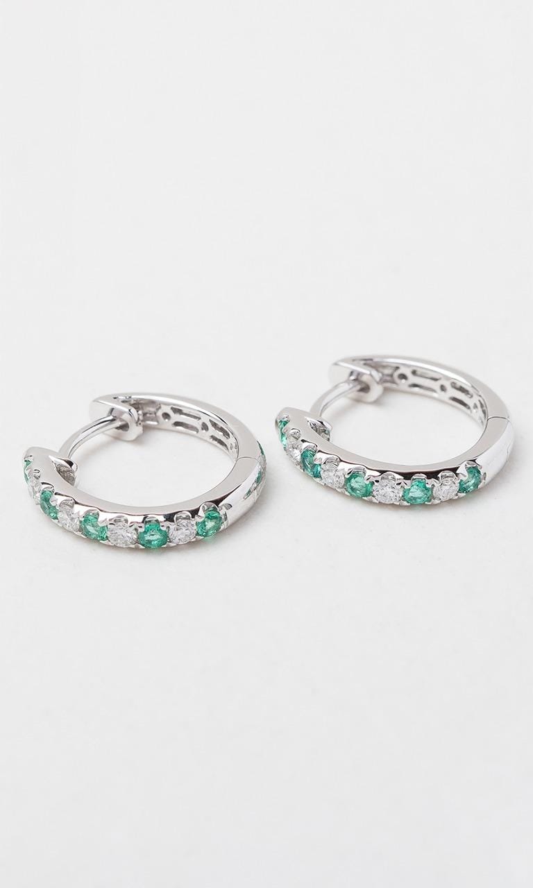 Hogans Family Jewellers 18K WG Round Brilliant Cut Emerald Huggie Earrings