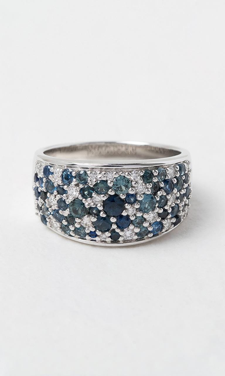 Hogans Family Jewellers 18K WG Round Brilliant Cut Multi-Coloured Sapphire Wide Dress Ring