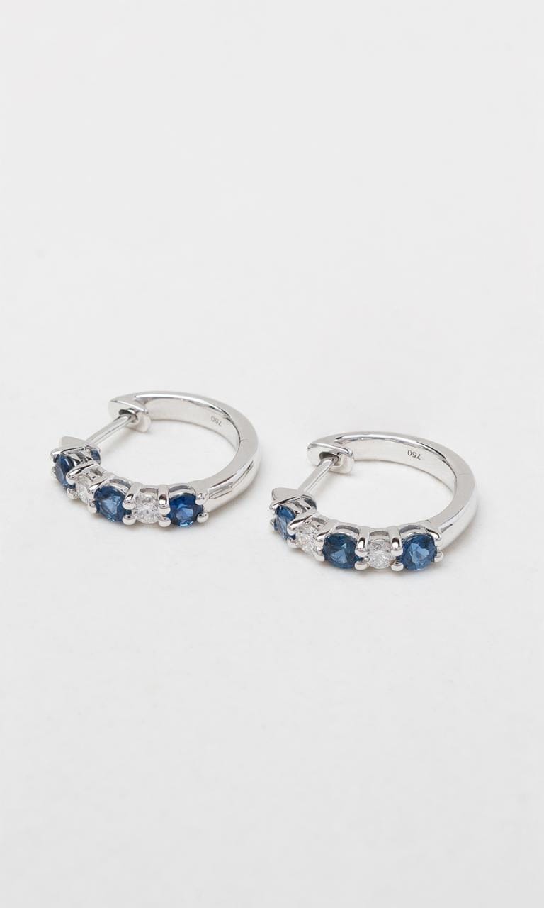 Hogans Family Jewellers 18K WG Round Brilliant Cut Sapphire Huggie Earrings