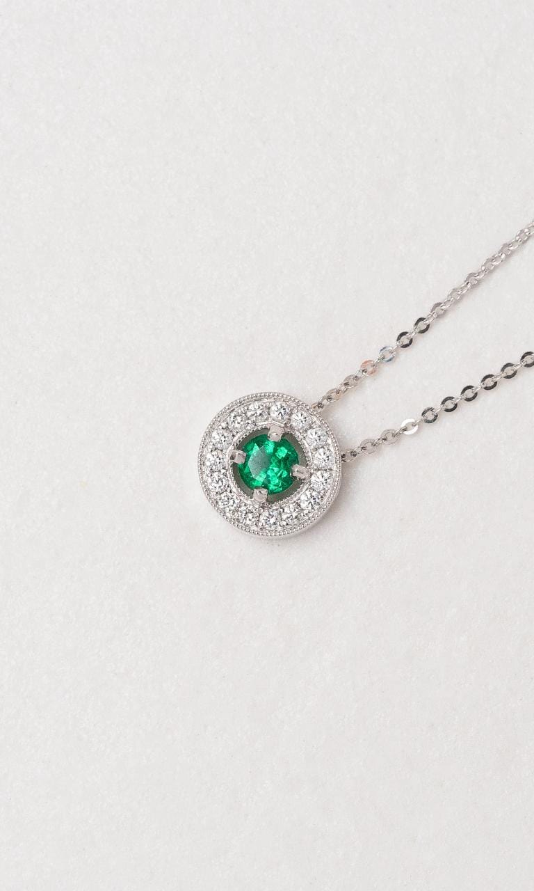 Hogans Family Jewellers 18K WG Round Emerald Halo Style Pendant