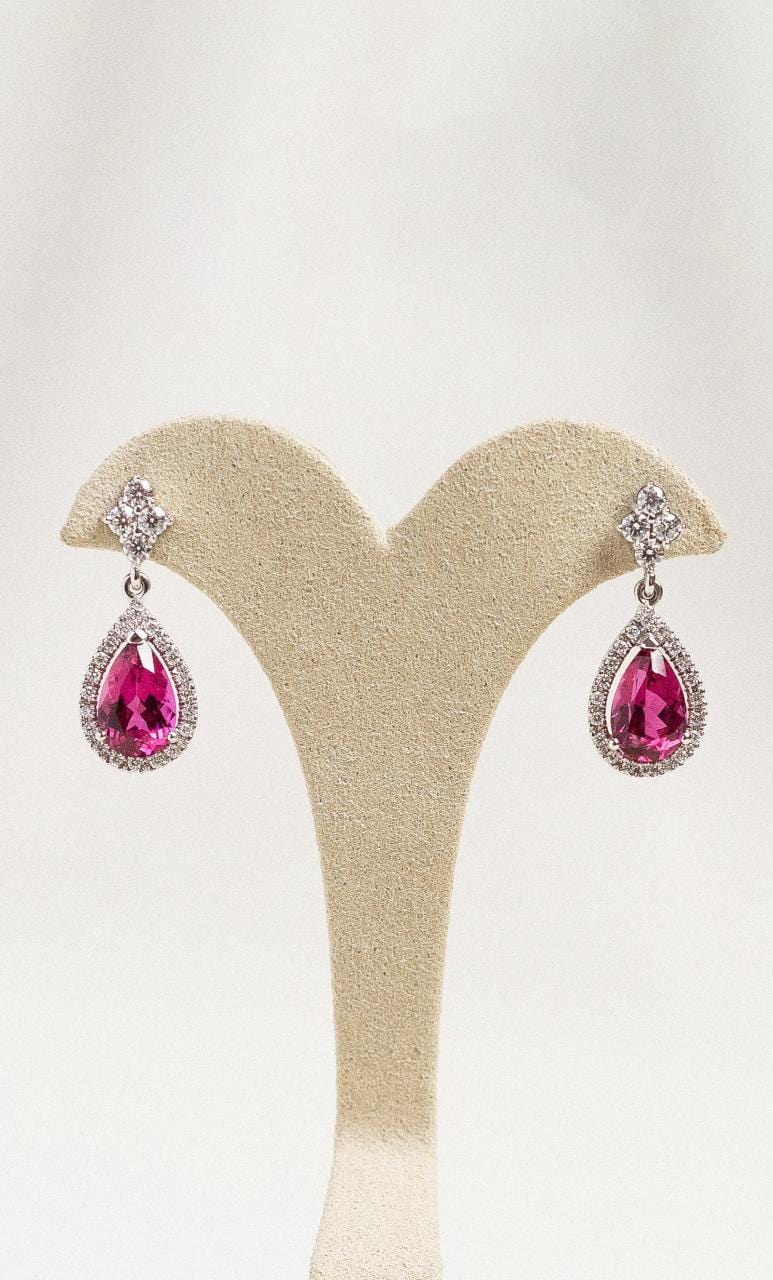 Hogans Family Jewellers 18K WG  Rubellite & Diamond Drop Earrings