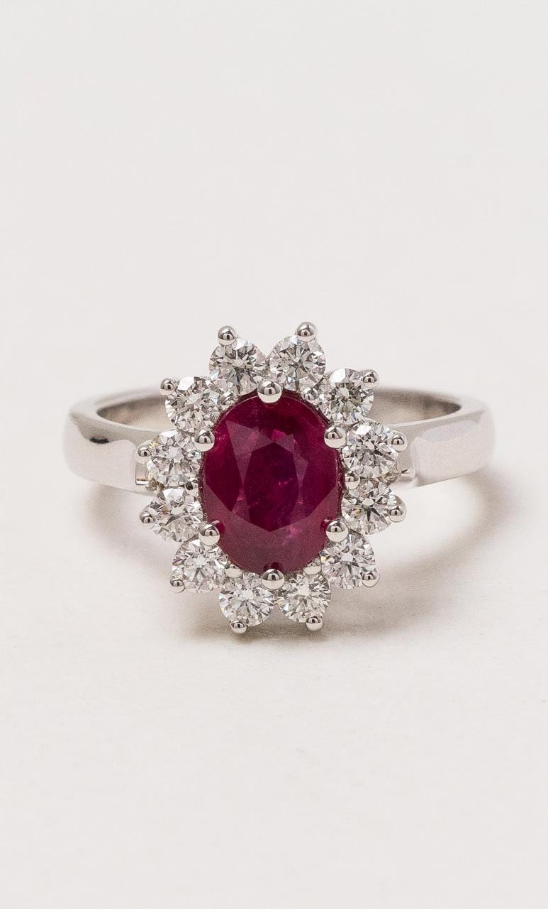 Hogans Family Jewellers 18K WG Ruby and Diamond Cluster Ring