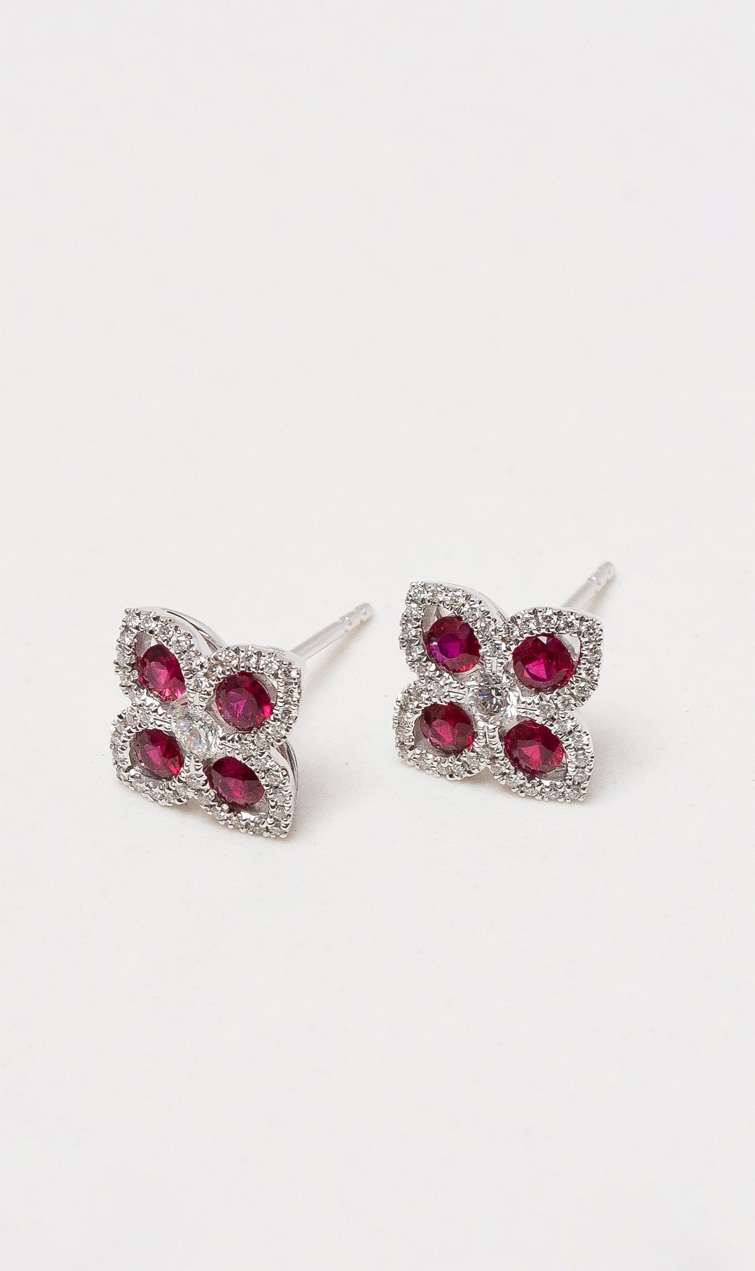 Hogans Family Jewellers 18K WG Ruby Cluster Stud Earrings