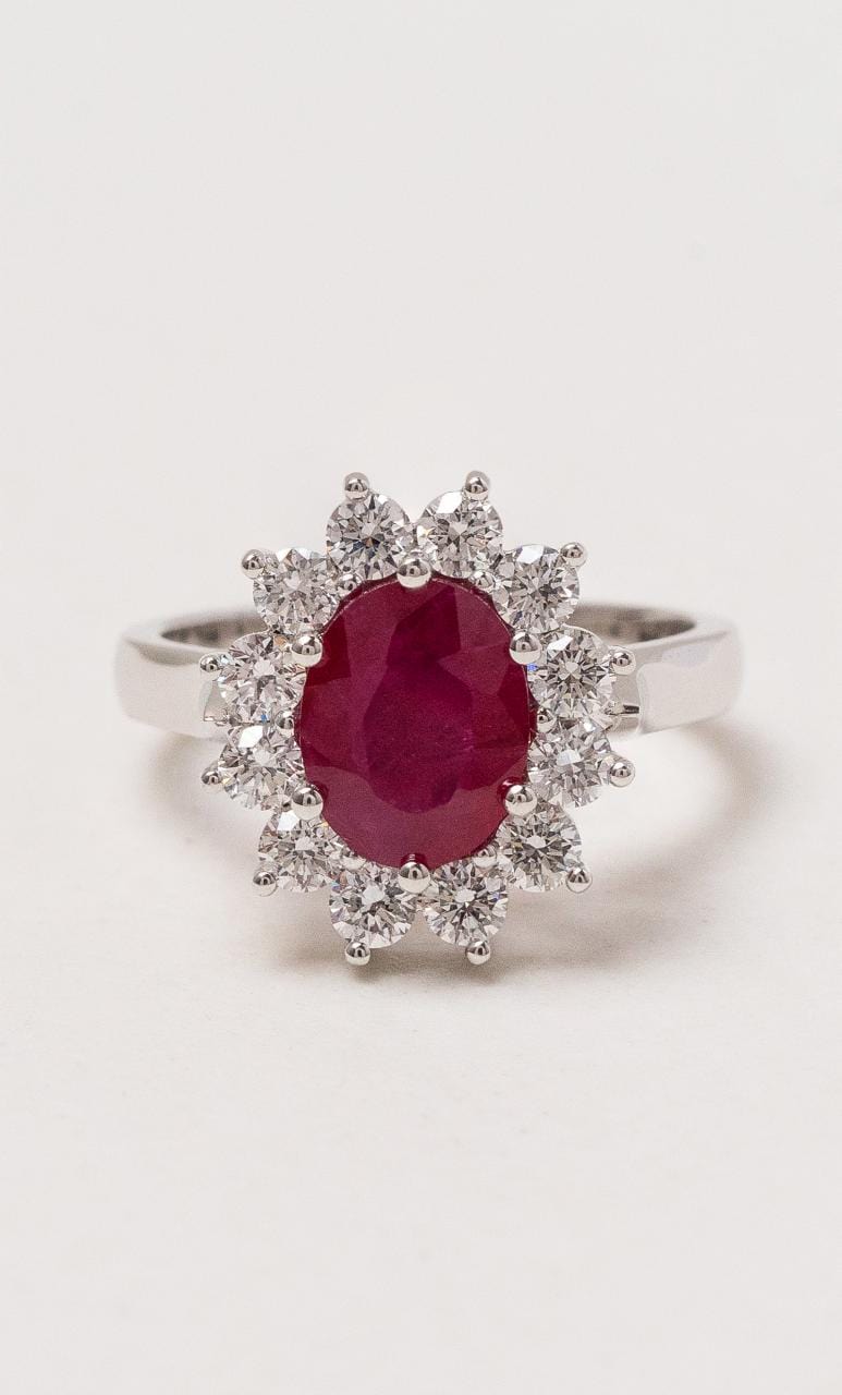 Hogans Family Jewellers 18K WG Ruby & Diamond Cluster Dress Ring