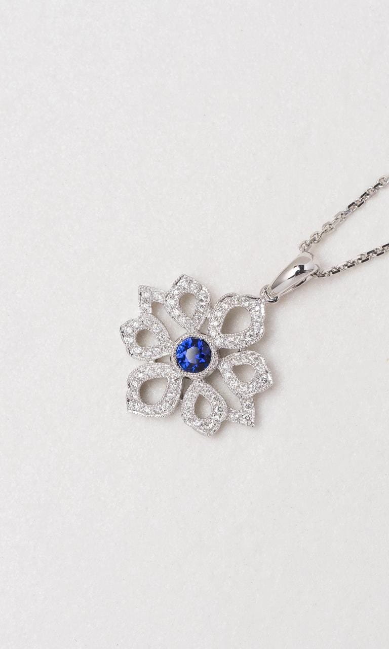 Hogans Family Jewellers 18K WG Sapphire Vintage Style Floral Pendant