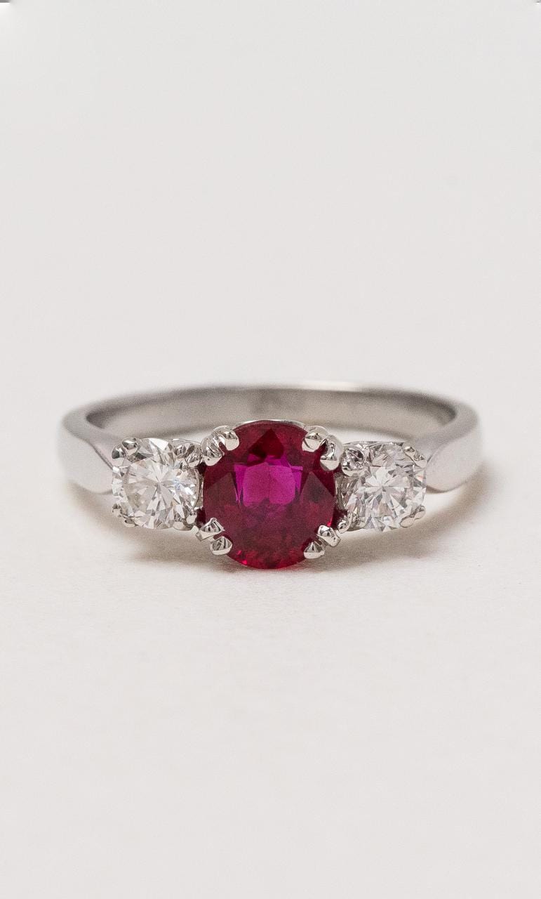 Hogans Family Jewellers 18K WG Trilogy & Diamond Ruby Ring