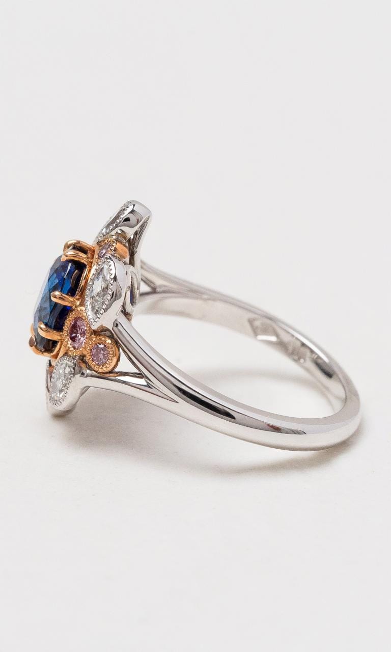 Hogans Family Jewellers 18K WRG Cushion Ceylon Sapphire  & Diamond Dress Ring