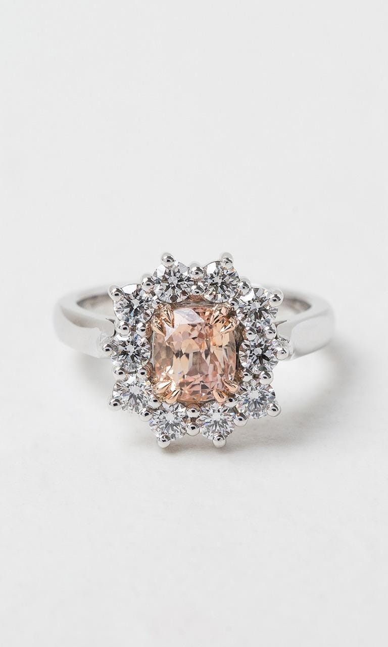 Hogans Family Jewellers 18K WRG Cushion Cut Sapphire Halo Ring