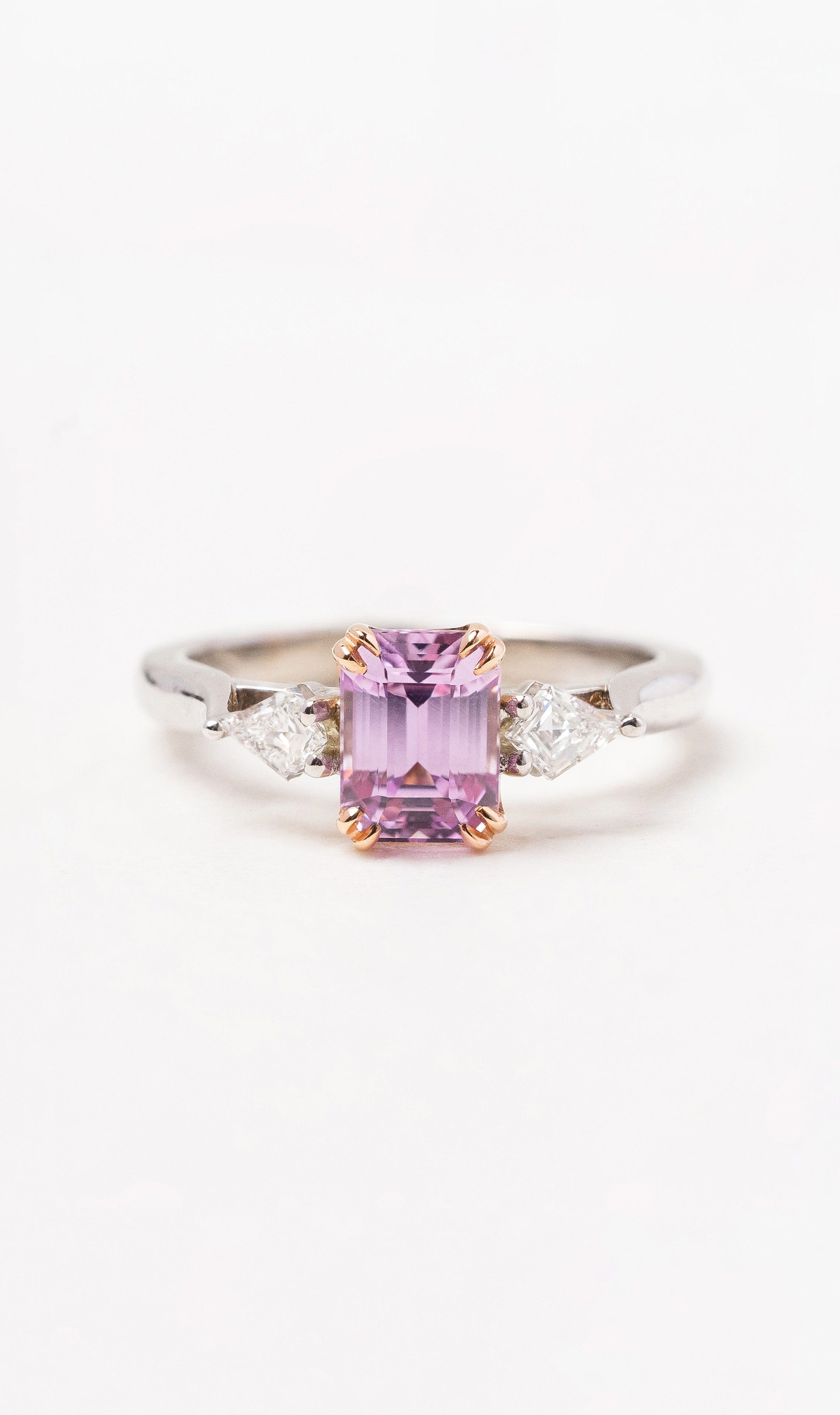 Hogans Family Jewellers 18K WRG Emerald Cut Pink Sapphire Ring