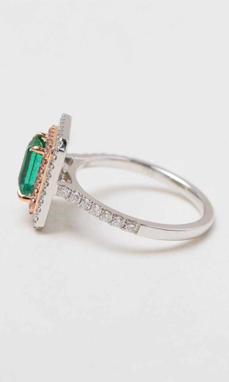 Hogans Family Jewellers 18K WRG Emerald Cut Zambian Emerald & Diamond Ring