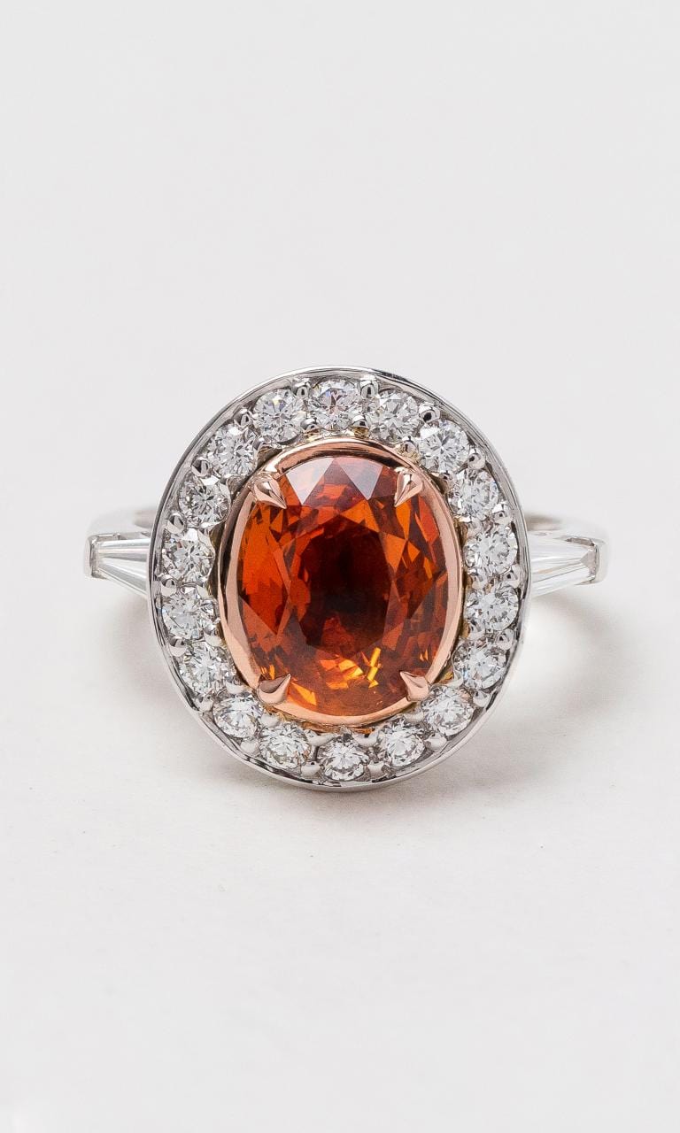 Hogans Family Jewellers 18K WRG Orange Sapphire & Diamond Ring