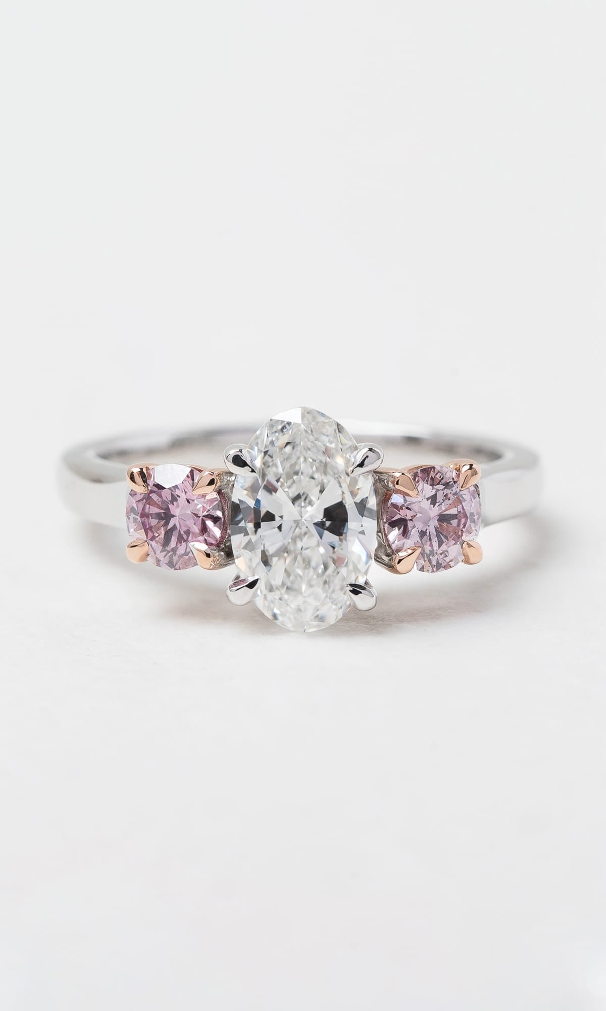 Hogans Family Jewellers 18K WRG Oval Cut White Diamond & Argyle-Certified Pink Diamond Trilogy Ring