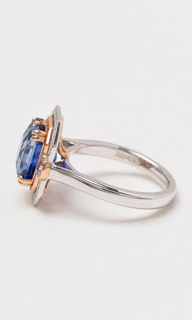 Hogans Family Jewellers 18K WRG Radiant Cut Ceylon Sapphire & Diamond Ring