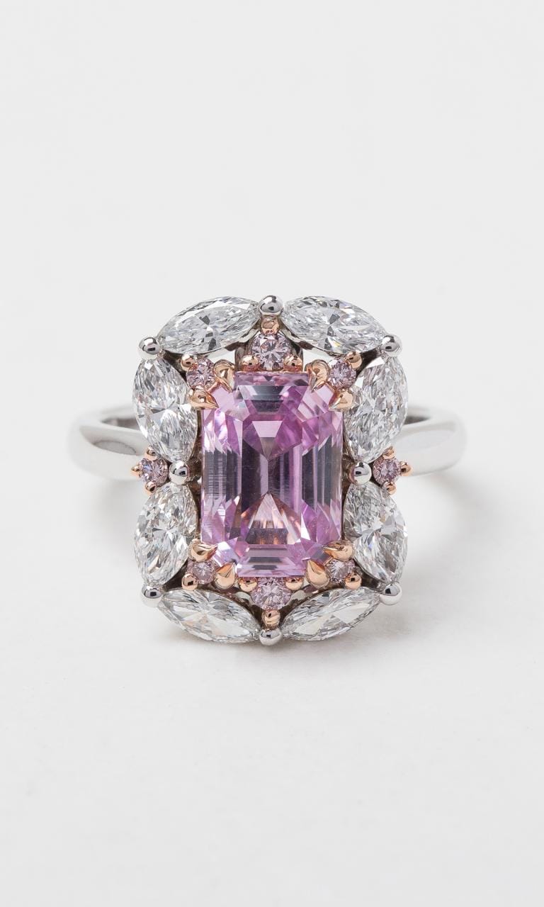 Hogans Family Jewellers 18K WRG Radiant Cut Pink Sapphire & Australian Pink Diamond Cluster Ring
