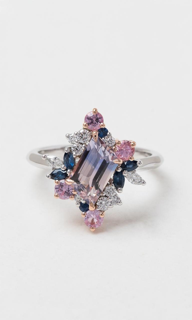 Hogans Family Jewellers 18K WRG Rhomboid Cut Bi-Colour Madagascan Sapphire Cluster Ring