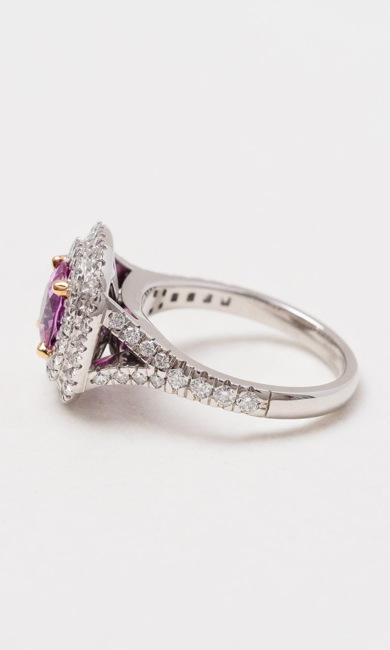 Hogans Family Jewellers 18K WYG Pink Sapphire and White Diamond Halo Ring