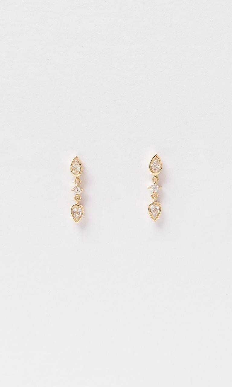 Hogans Family Jewellers 18K YG 0.92ct TDW Pear Cut Diamond Decorative Drop Stud Earrings