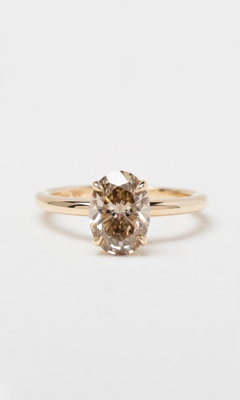 Hogans Family Jewellers 18K YG 1.61ct Oval Cut Champagne Diamond Solitaire Ring