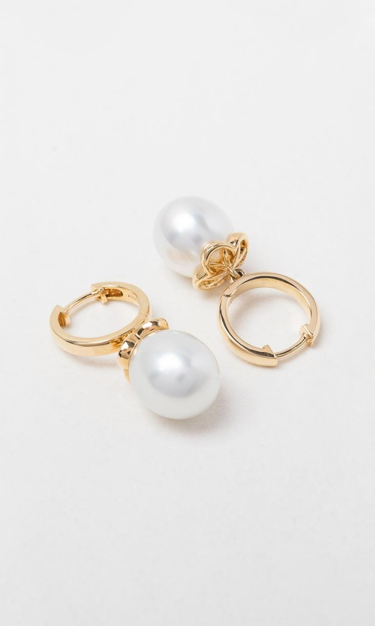 Hogans Family Jewellers 18K YG 10mm South Sea Pearl Huggie Hoop Earrings