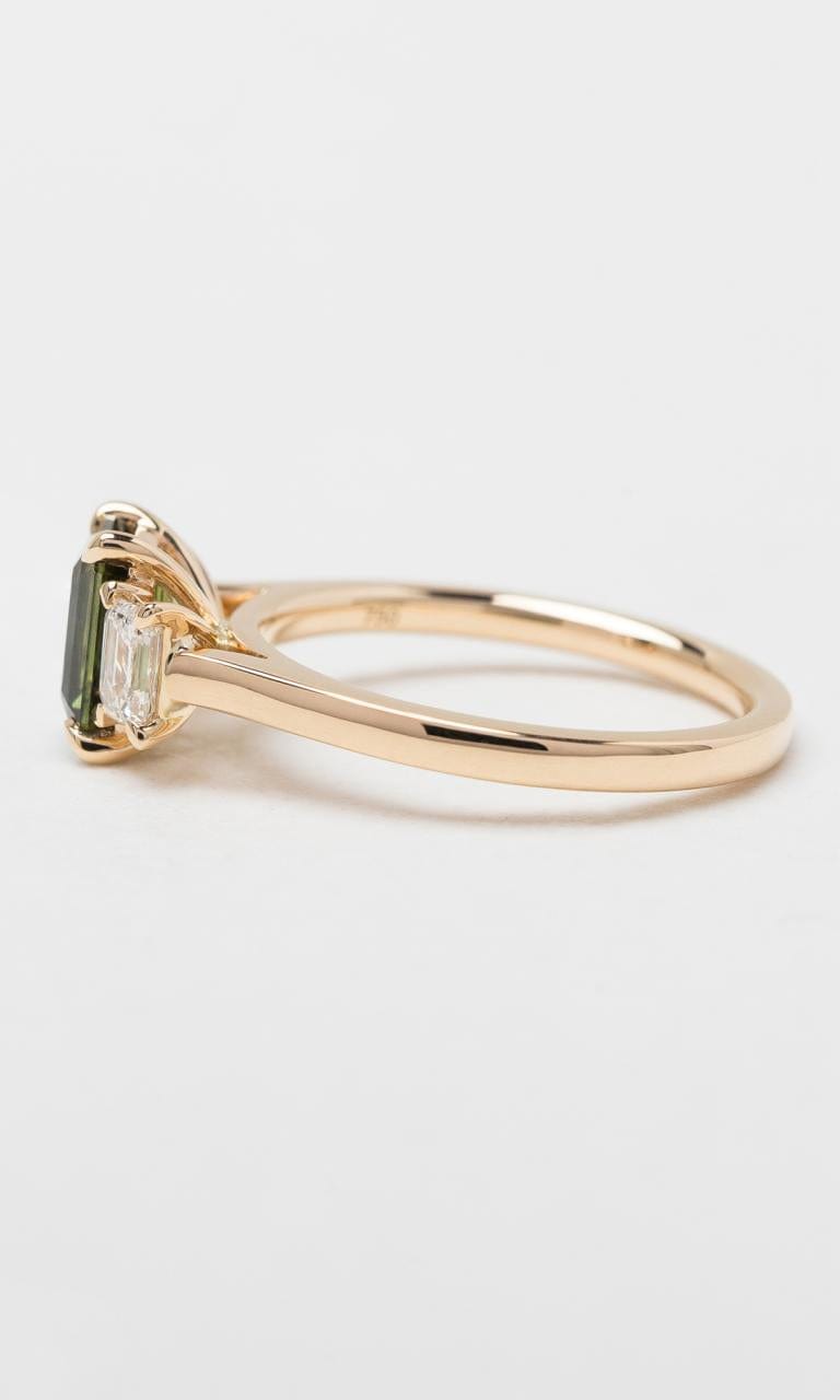 Hogans Family Jewellers 18K YG Emerald Cut Green Sapphire Trilogy Ring