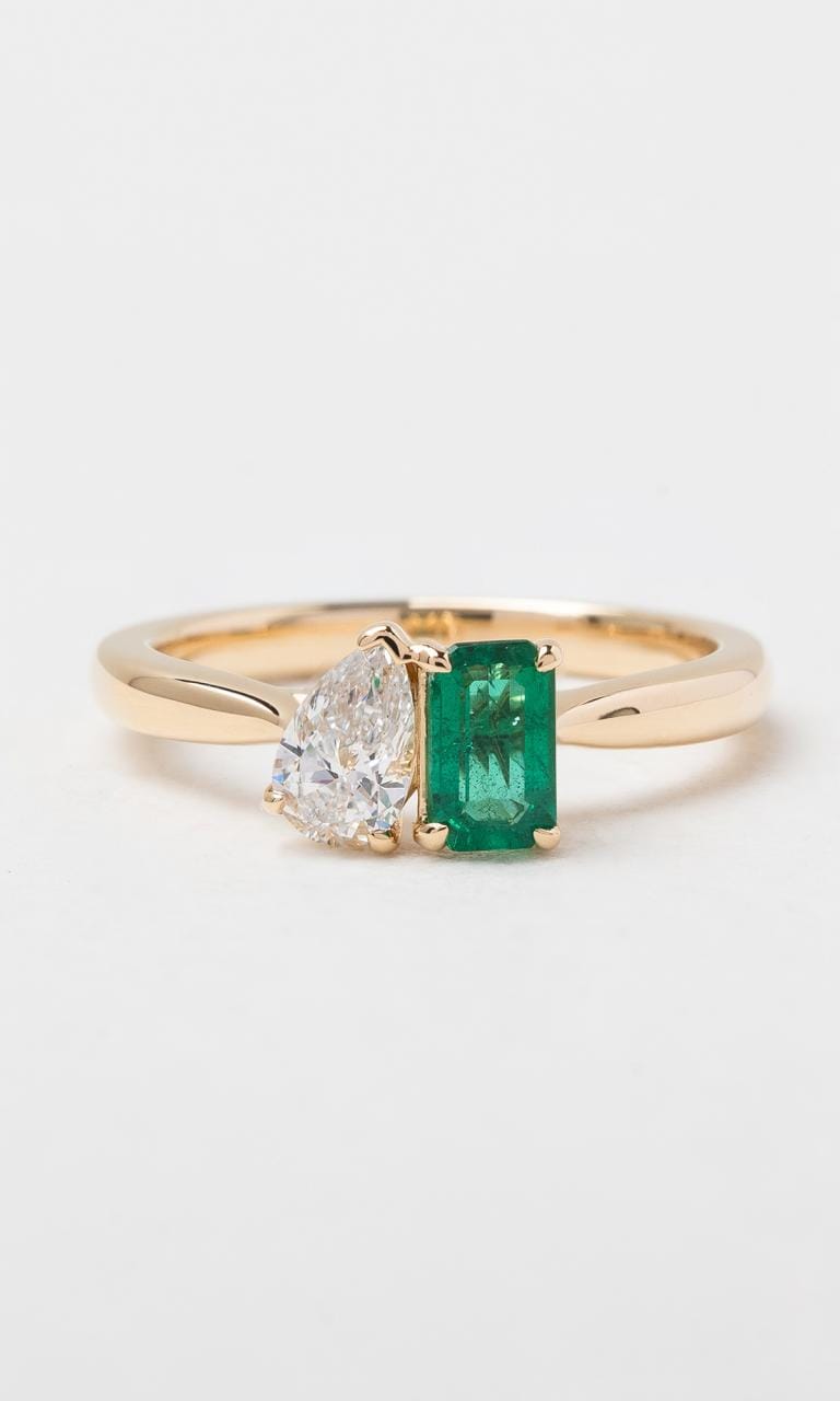 Hogans Family Jewellers 18K YG Emerald Cut Zambian Emerald Toi et Moi Dress Ring