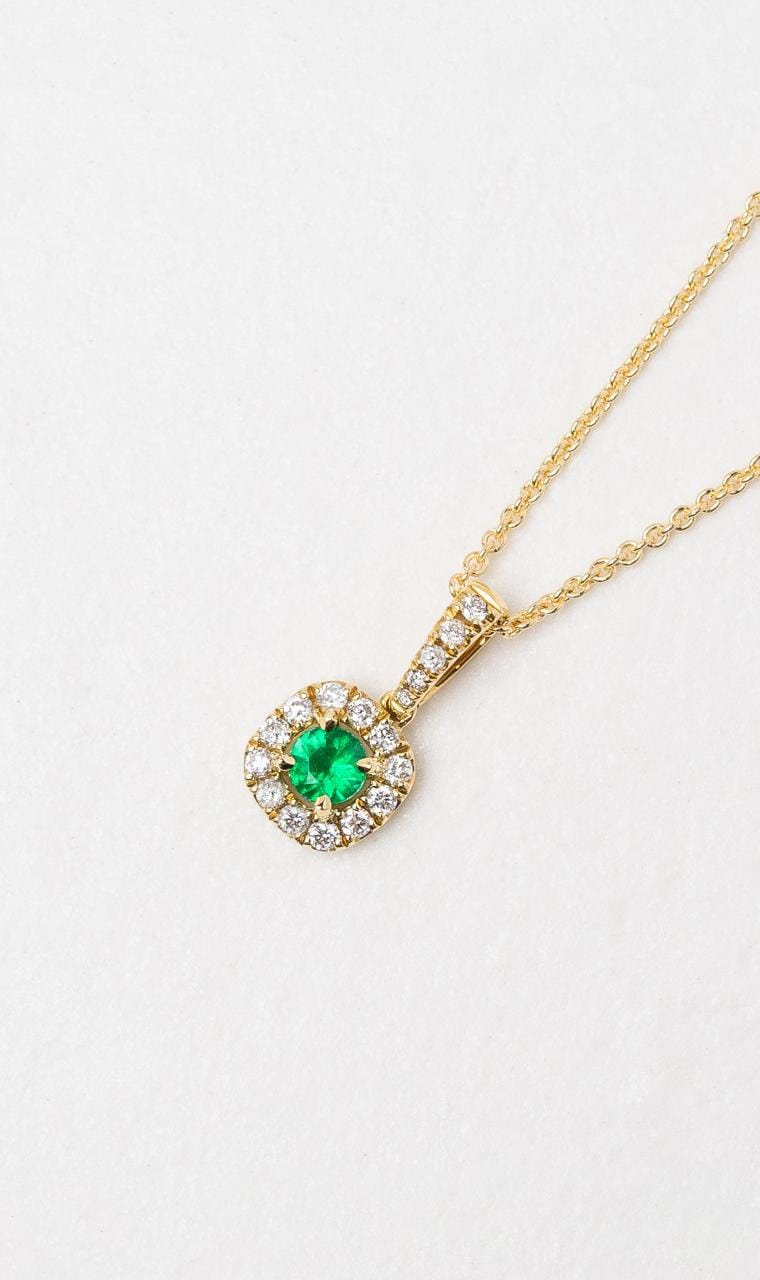 Hogans Family Jewellers 18K YG Emerald Halo Pendant