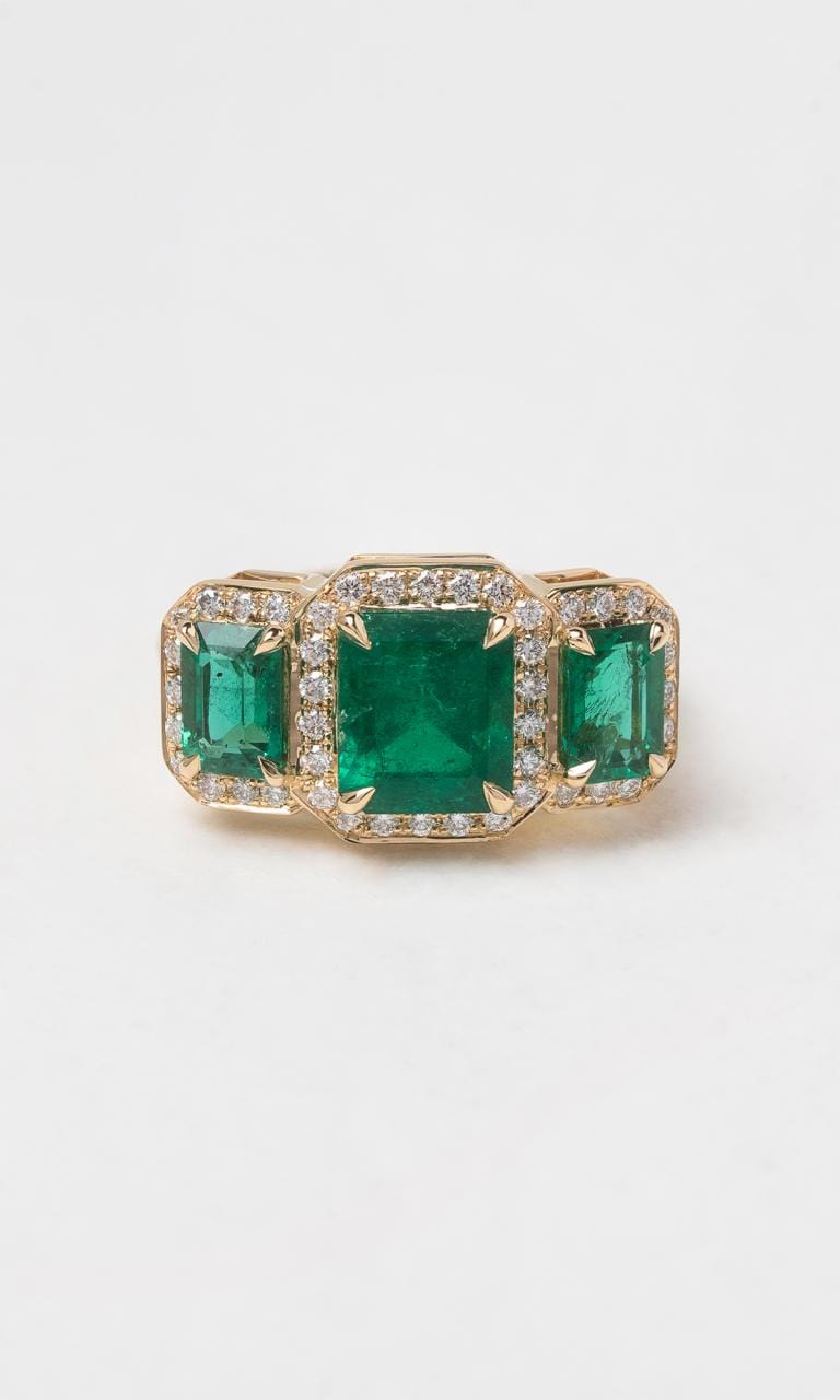 Hogans Family Jewellers 18K YG Emerald Trilogy Dress Ring