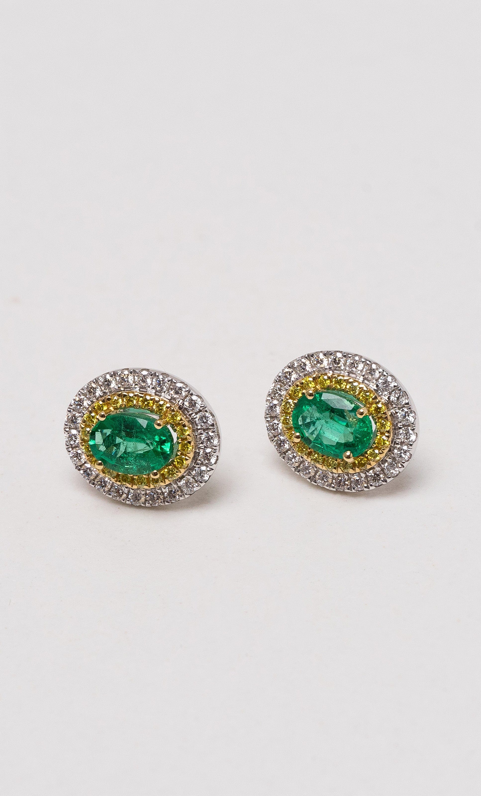 Hogans Family Jewellers 18K YG Emerald & Yellow Diamond Cluster Stud Earrings