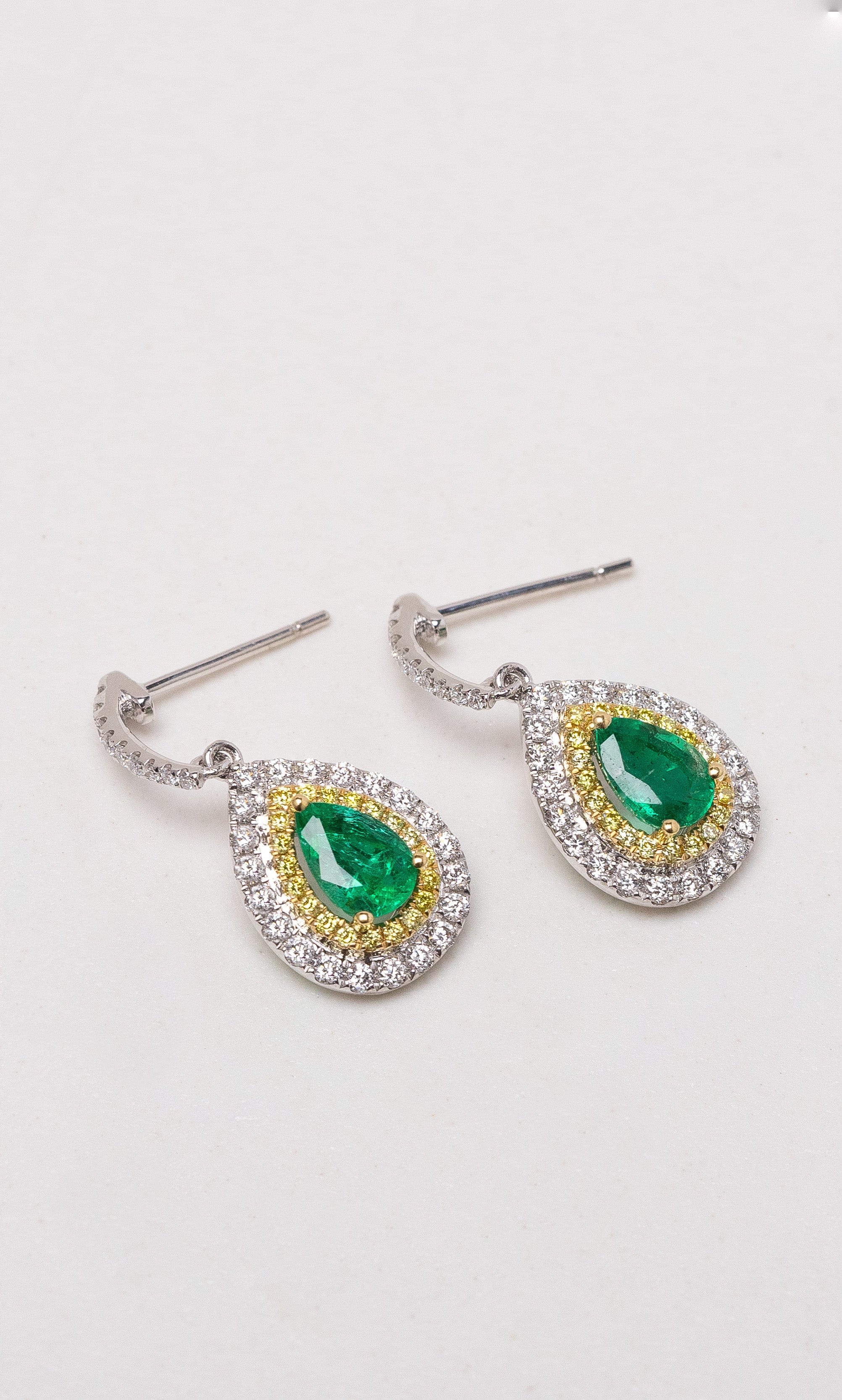 Hogans Family Jewellers 18K YG Emerald & Yellow Diamond Drop Earrings