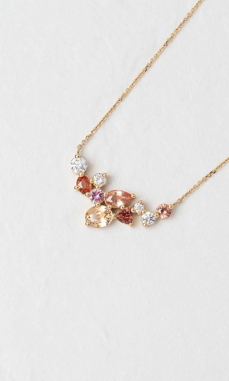 Hogans Family Jewellers 18K YG Multi-Coloured Sapphire Cluster Necklace