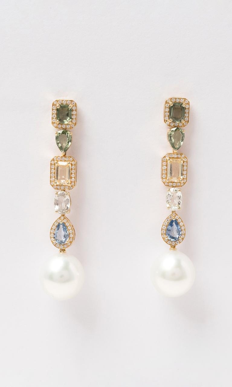 Hogans Family Jewellers 18K YG Multi-Coloured South Sea Pearl & Sapphire Drop Earrings
