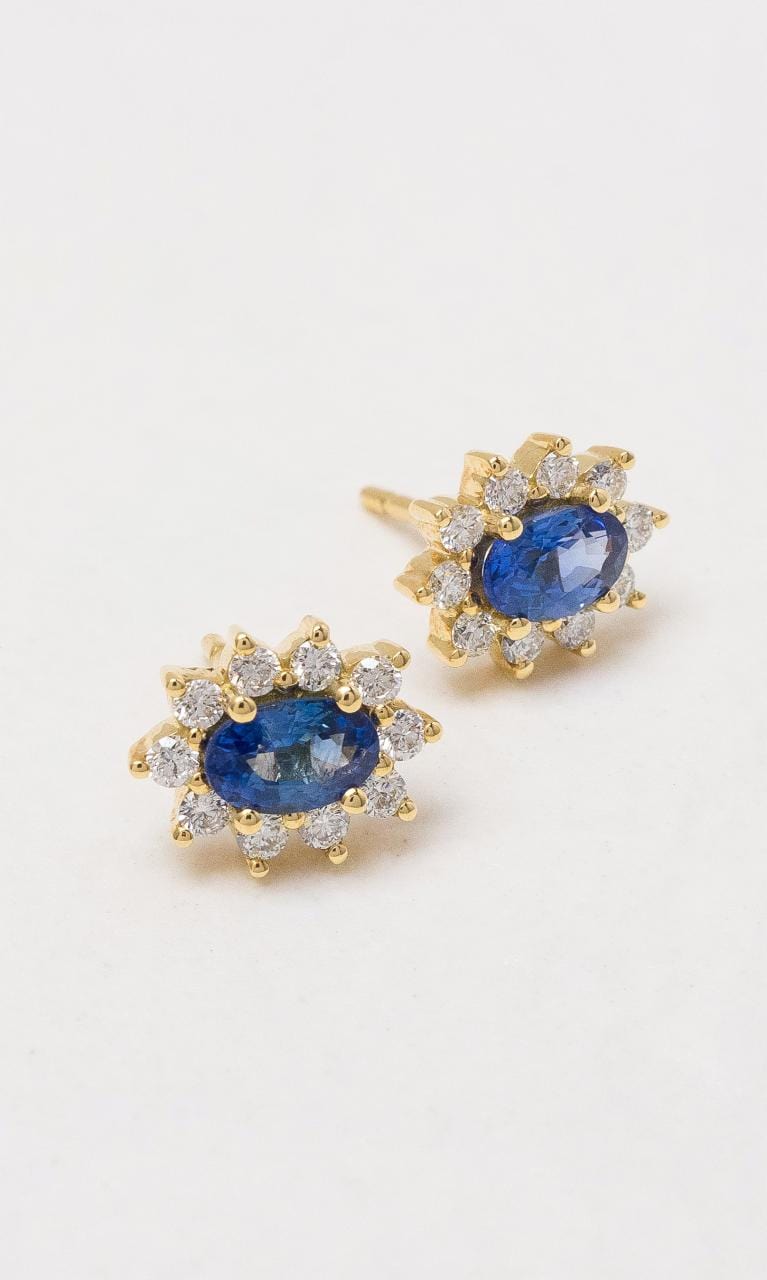 Hogans Family Jewellers 18K YG Oval Ceylon Sapphire Halo Earrings