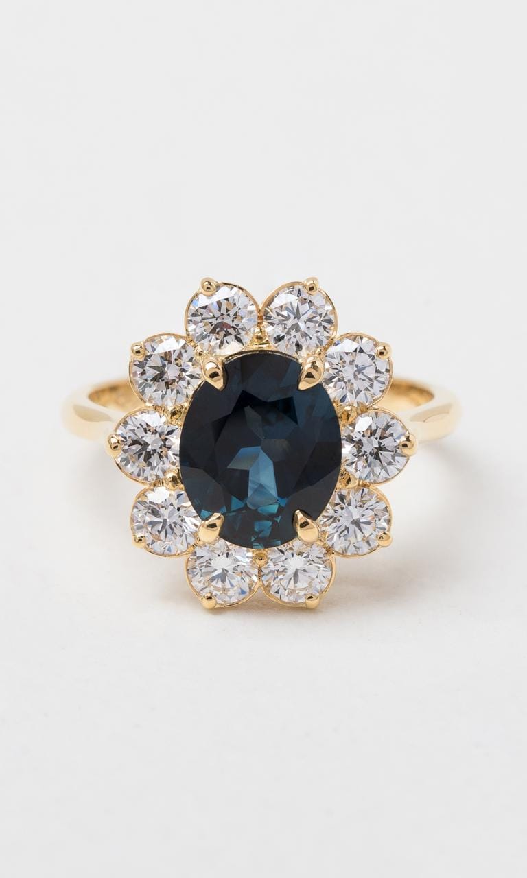 Hogans Family Jewellers 18K YG Oval Cut Australian Sapphire Halo Ring