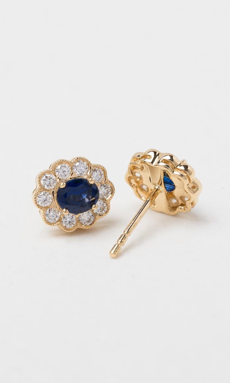 Hogans Family Jewellers 18K YG Oval Cut Sapphire Halo Stud Earrings