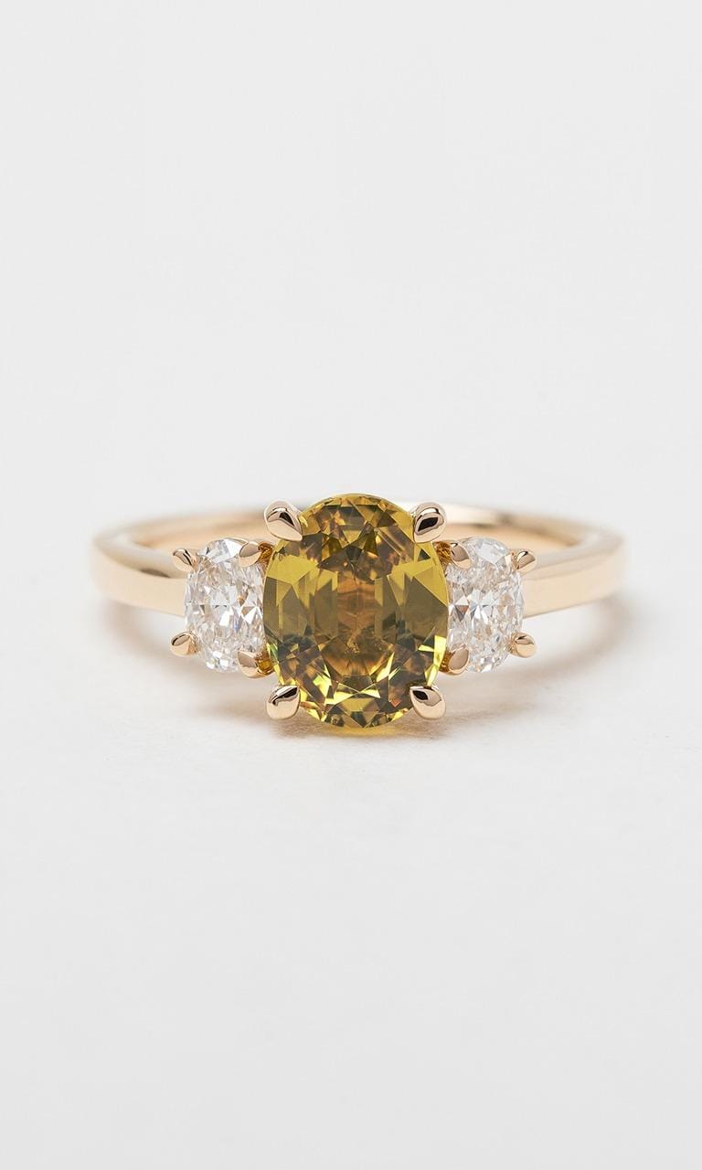 Hogans Family Jewellers 18K YG Oval Cut Sapphire Trilogy Ring