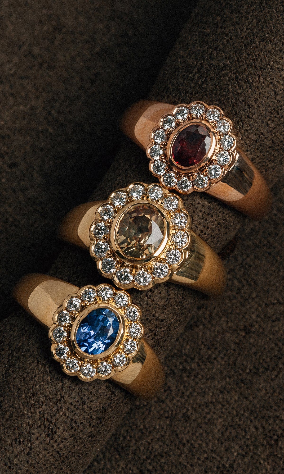 Hogans Family Jewellers 18K YG Oval Cut Tanzanite Daisy Signet Ring