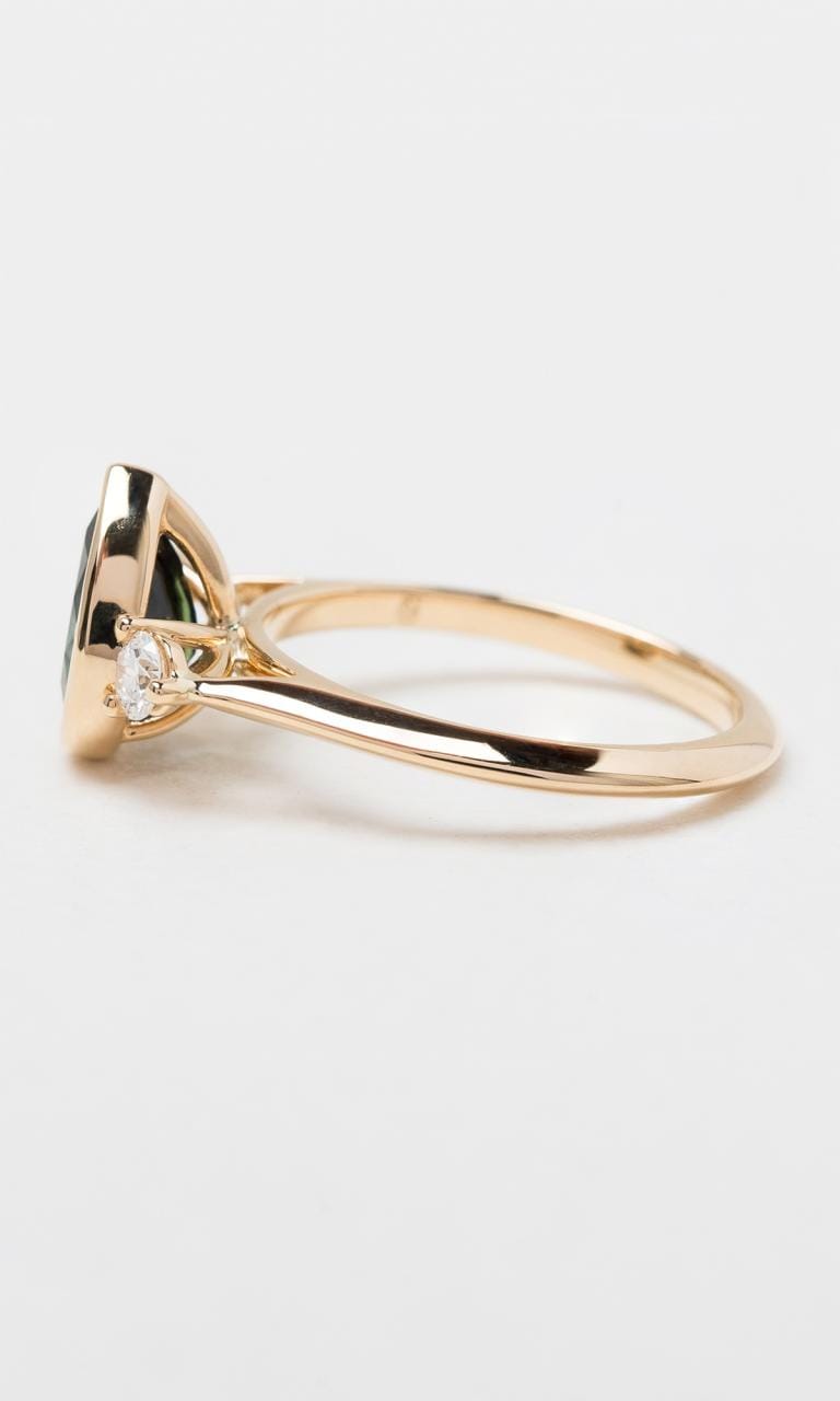 Hogans Family Jewellers 18K YG Pear Cut Parti Sapphire Trilogy Ring