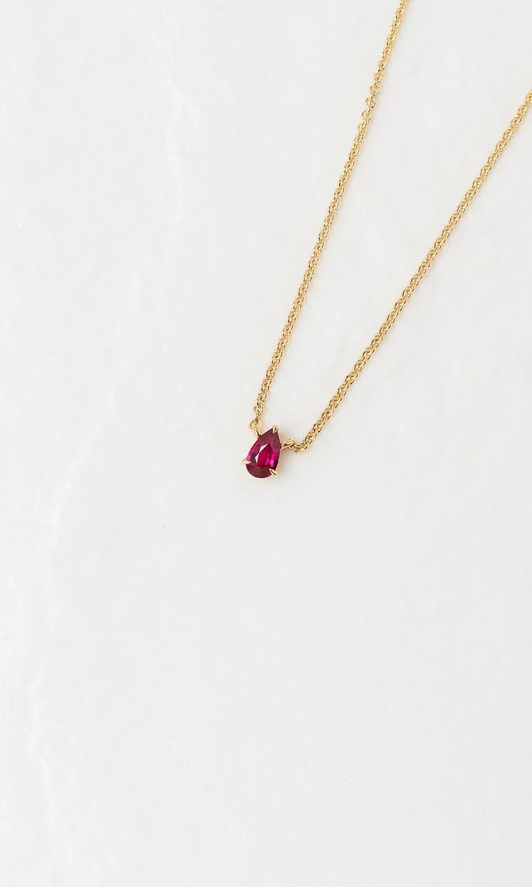 Hogans Family Jewellers 18K YG Pear Cut Ruby Solitaire Necklace