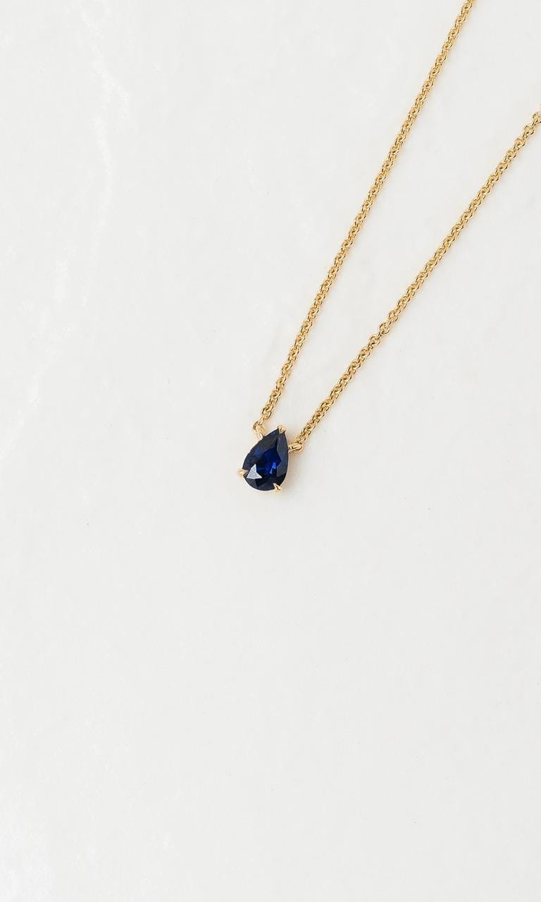 Hogans Family Jewellers 18K YG Pear Cut Sapphire Solitaire Necklace