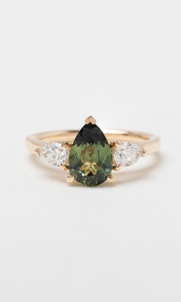 Hogans Family Jewellers 18K YG Pear Cut Sapphire Trilogy Ring