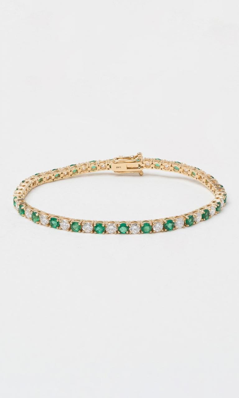 Hogans Family Jewellers 18K YG Round Brilliant Cut Emerald Tennis Bracelet
