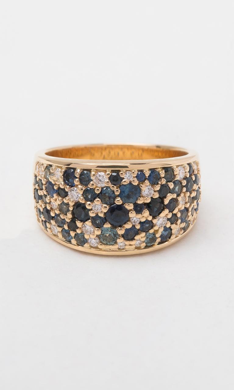 Hogans Family Jewellers 18K YG Round Brilliant Cut Multi-Coloured Sapphire Wide Dress Ring