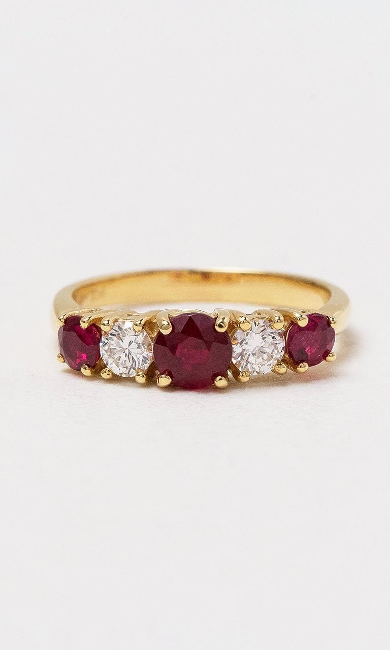 Hogans Family Jewellers 18K YG Round Brilliant Cut Ruby Five Stone Ring