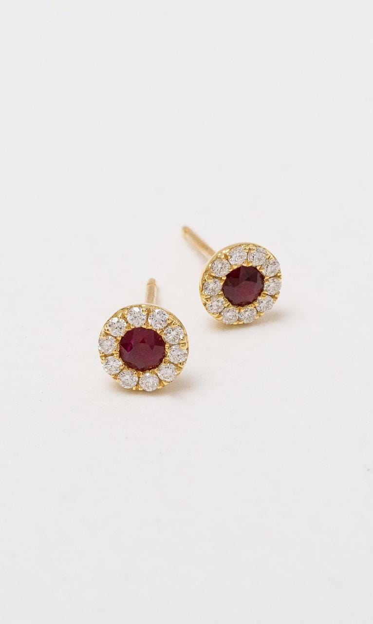 Hogans Family Jewellers 18K YG Ruby Halo Style Earrings