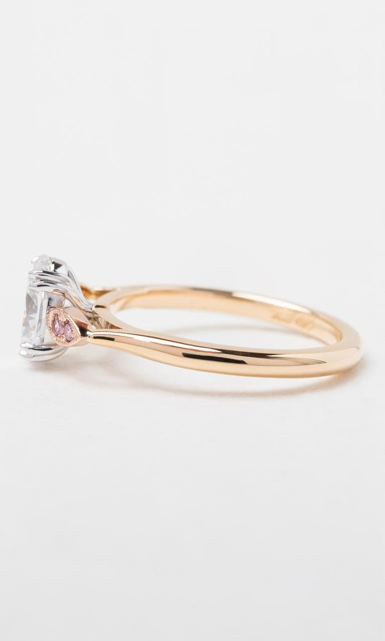 Hogans Family Jewellers 18K YRWG Oval Cut Australian Pink & White Diamond Trilogy Ring