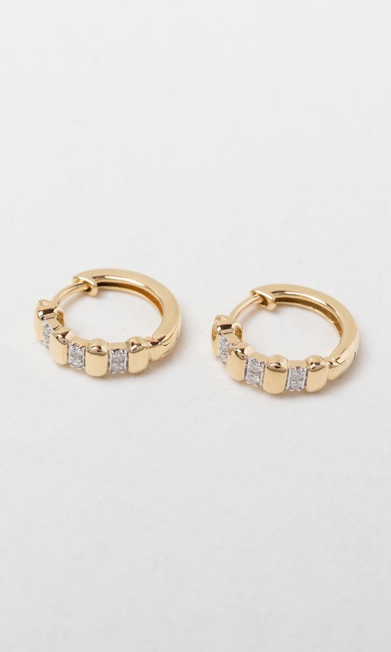 Hogans Family Jewellers 18K YWG 0.10ct TDW Round Brilliant Cut Diamond Huggie Earrings