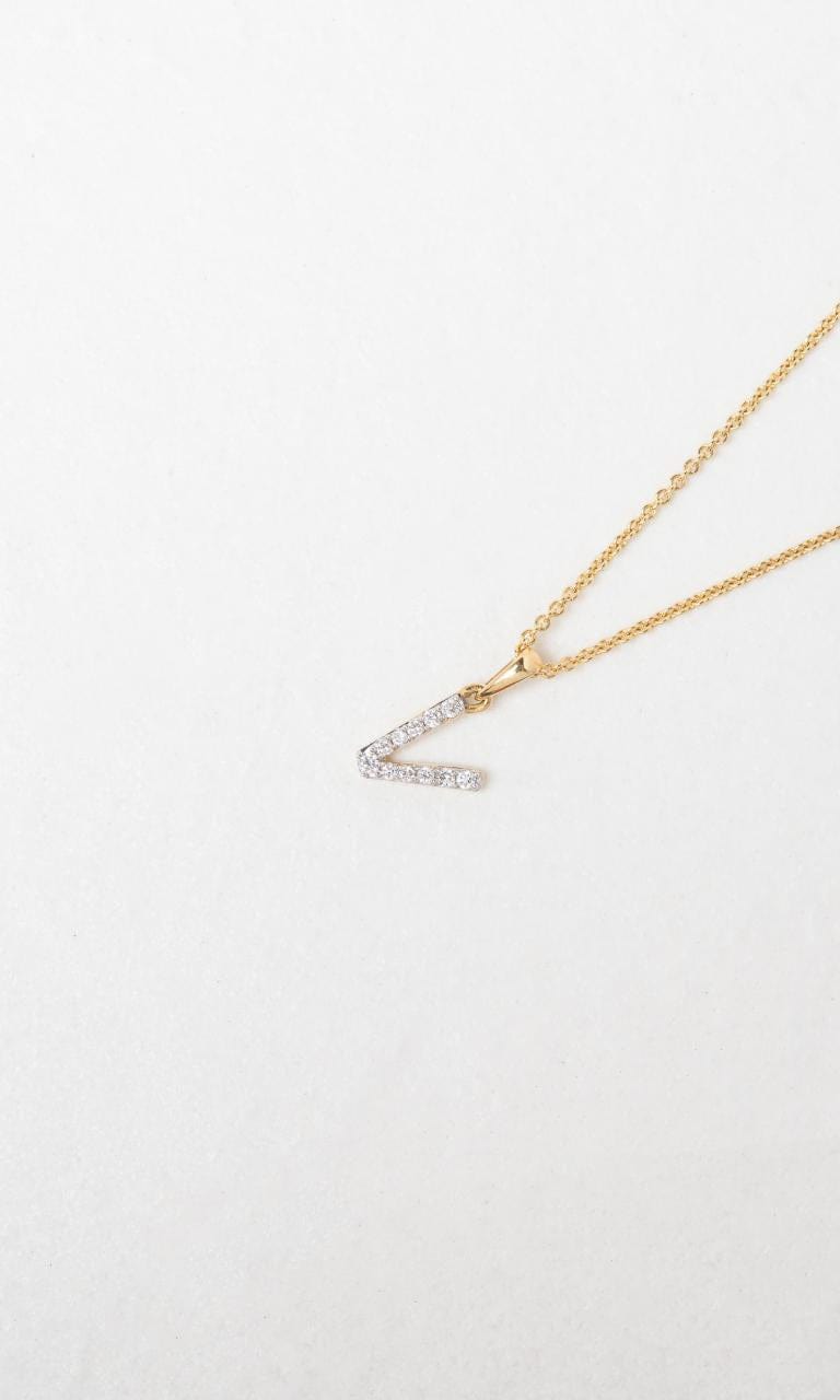 Hogans Family Jewellers 18K YWG 0.11ct TDW 'V' Initial Diamond Set Pendant