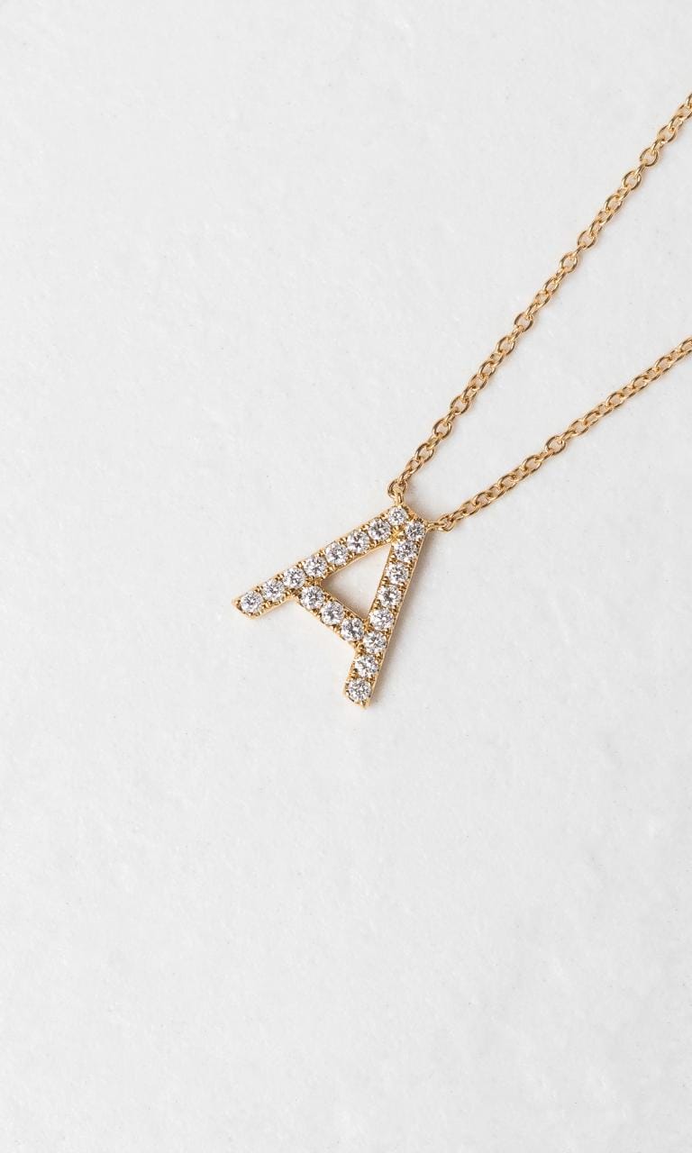 Hogans Family Jewellers 18K YWG 0.22ct TDW 'A' Initial Diamond Set Necklace