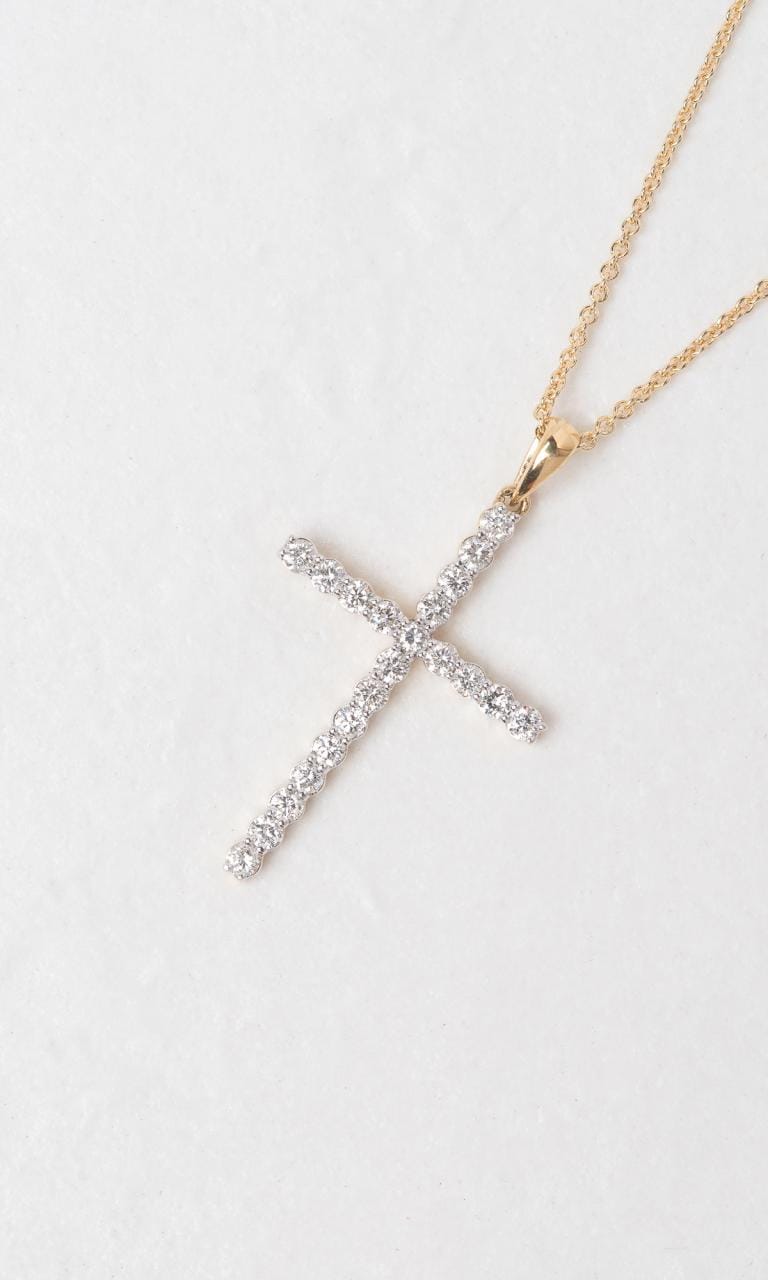 Hogans Family Jewellers 18K YWG 0.54ct TDW Round Brilliant Cut Diamond Cross Pendant