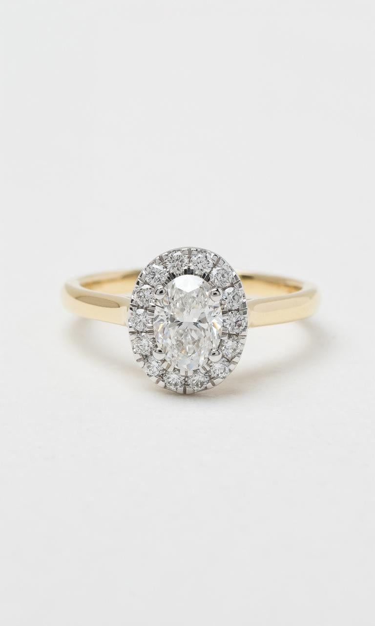 Hogans Family Jewellers 18K YWG 0.93ct TDW Oval Cut Diamond Halo Ring